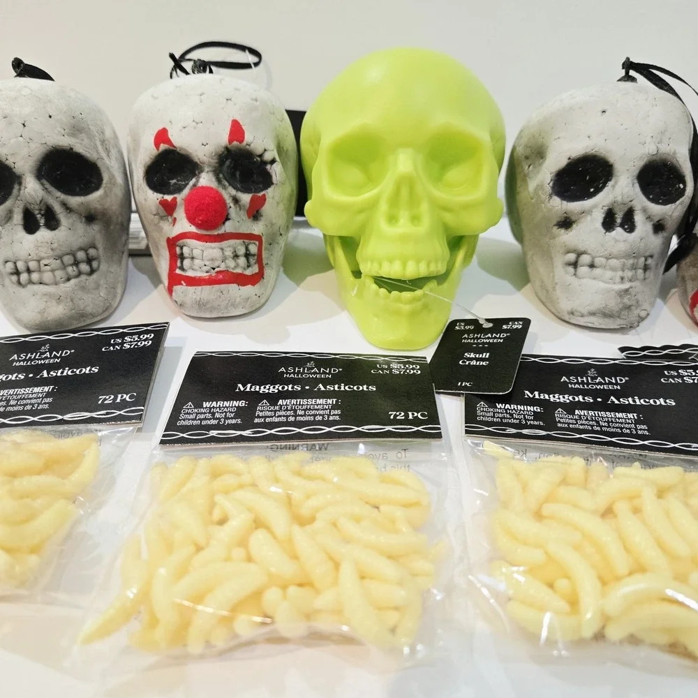 5 Skulls 4 Packs Maggots Ashland Halloween Decoration Plastic & Styrofoam Skulls